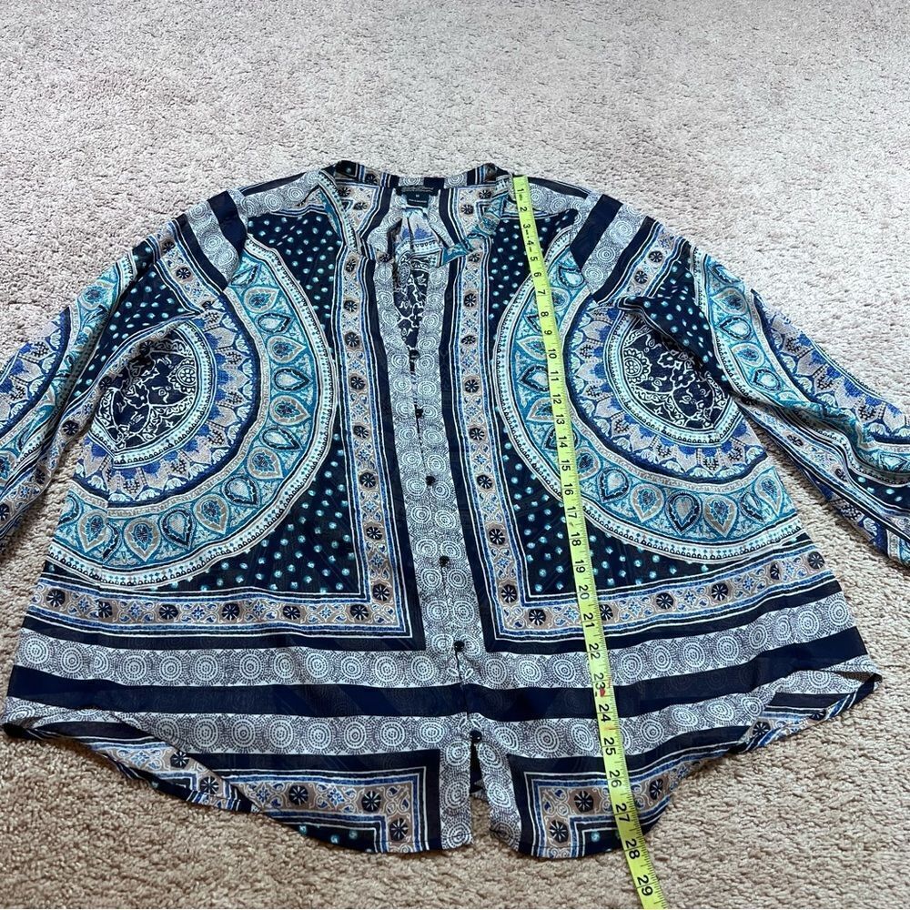 Lucky Brand Tunic Top Blouse Semi-Sheer Paisley Button Up Size M - Picture 2 of 8